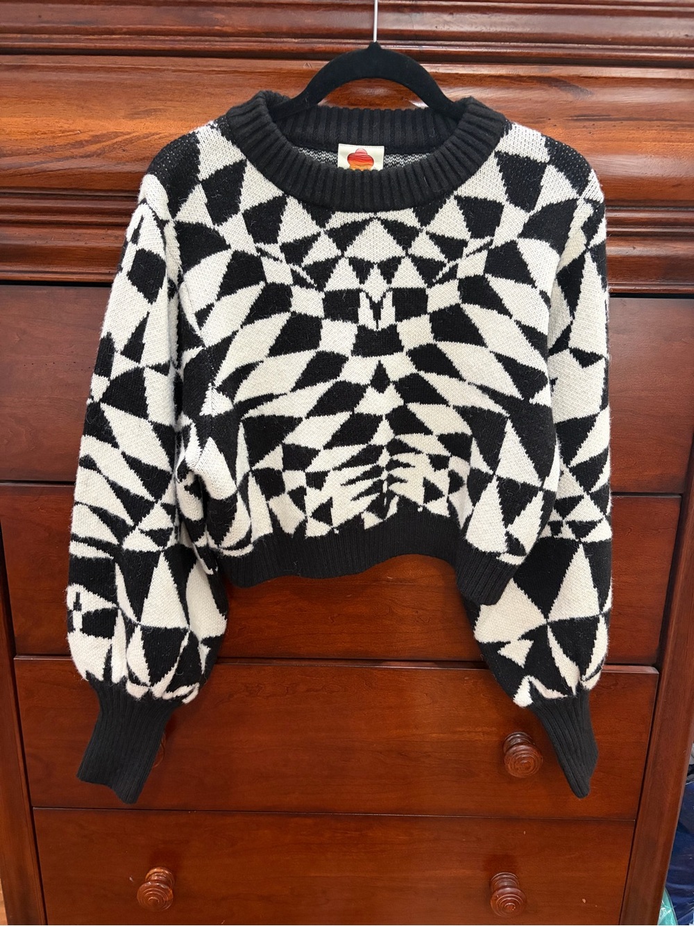 FARM Rio Black & White Geometric Crewneck Sweater